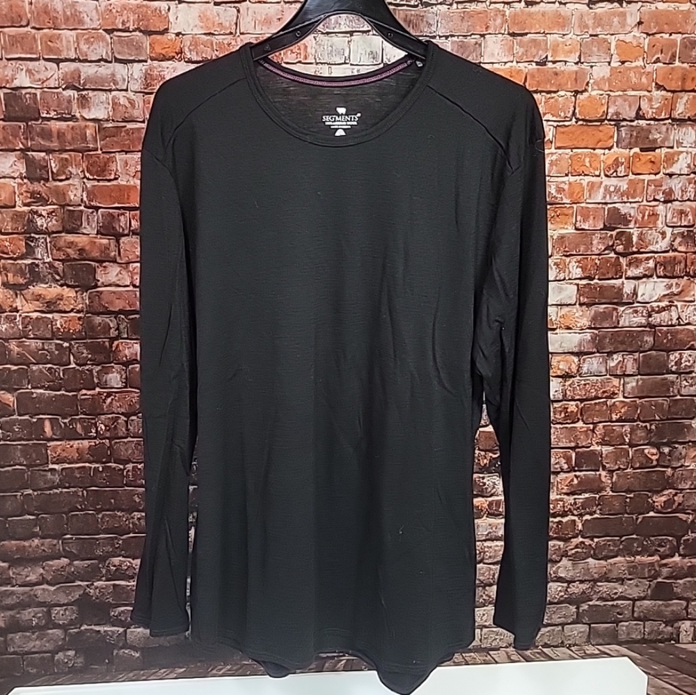 Segments 100% Merino Wool Tee Shirt Long Sleeve Pullover Base Layer Black Sm 2b